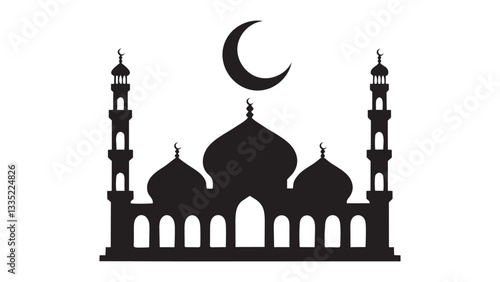 Mosque Silhouette Crescent Moon, Minarets, Islamic Architecture