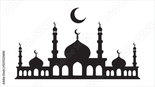 Mosque Silhouette Crescent Moon, Minarets, Islamic Architecture