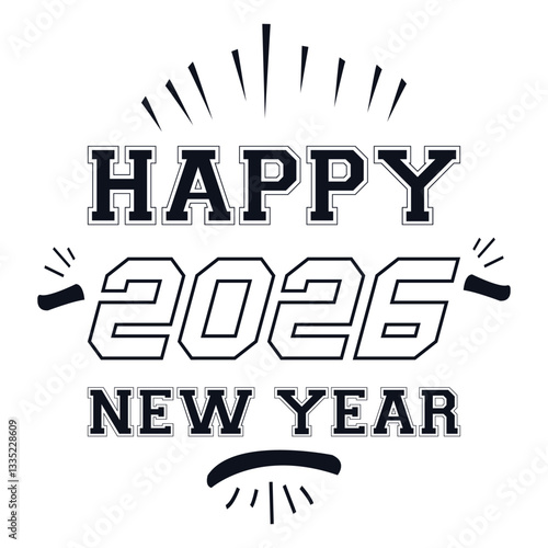 Happy new year 2026 design with colorful truncated number illustrations.