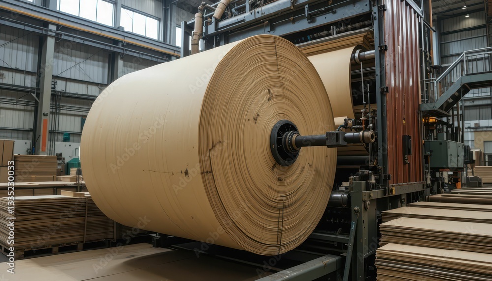 Large Paper Roll in Manufacturing Environment at Production Facility Large Paper Roll in Manufacturing Environment at Production Facility