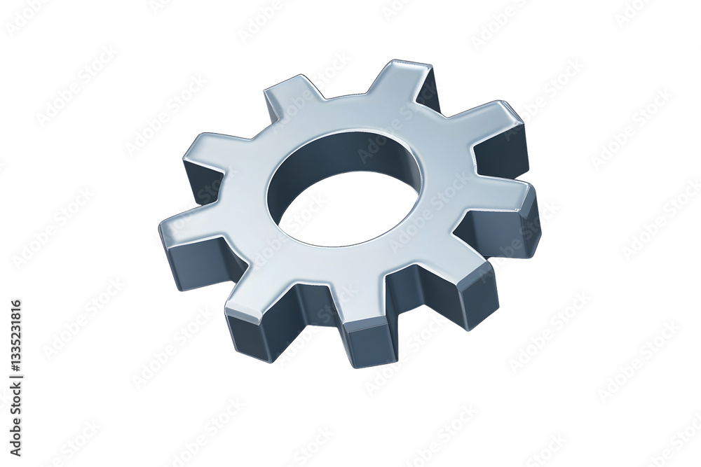 3D Rendered Metallic Gear Icon for Technology and Engineering Projects