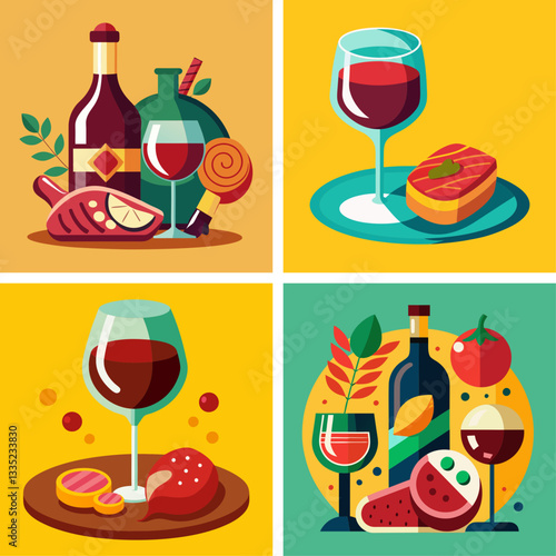 wine, bottle, glass, drink, alcohol, vector, illustration, champagne, celebration, beverage, party, food, bar, design, icon, symbol, restaurant, set, wineglass, art, grapes, grape, cup, card, vine