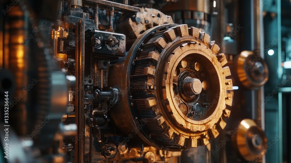 Complex industrial machinery showcases intricate gearing and engineering craftsmanship Complex industrial machinery showcases intricate gearing and engineering craftsmanship