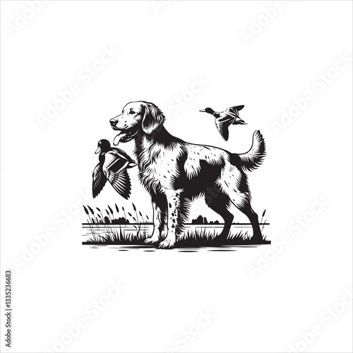 A duck in the mouth of a hunter dog
