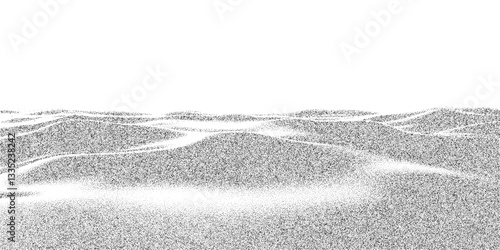 Gritty pattern with abstract sea wave gradient. Grainy overlay monochrome background. Vector illustration of noise stipple sand halftone texture, digital grain glitch art.
