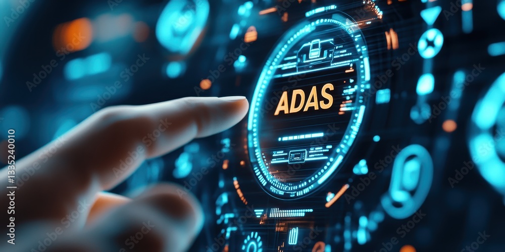 Fototapeta premium Innovative adas features in automotive dashboard digital display modern technology high-tech environment user experience concept