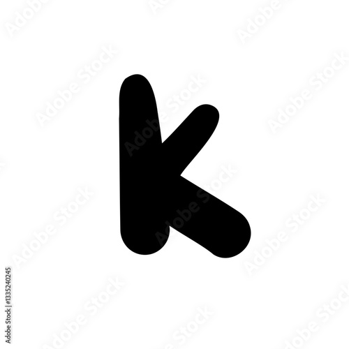 Bold letter K of latin english language. Black font symbol in hand drawn doodle style. Vector illustration isolated on white background. For presentation, logo, branding, font, education.