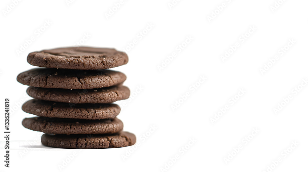 A stack of chocolate cookies on a white background. The cookies are piled on top of each other, creating a sense of height and abundance. The image conveys a feeling of indulgence and satisfaction A stack of chocolate cookies on a white background. The cookies are piled on top of each other, creating a sense of height and abundance. The image conveys a feeling of indulgence and satisfaction