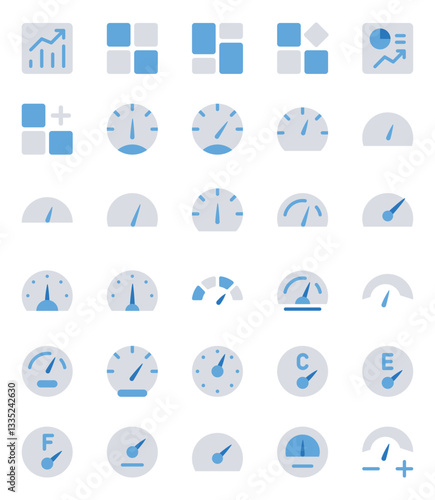 Blue color icons set for Dashboard, Speedometer
