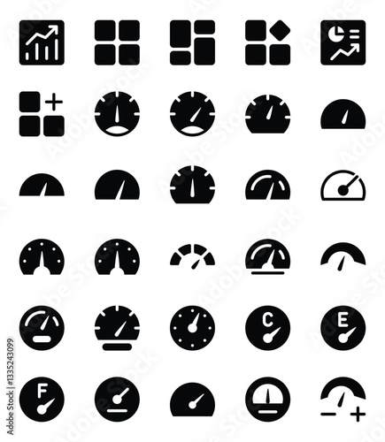 Glyph icons set for Dashboard, Speedometer