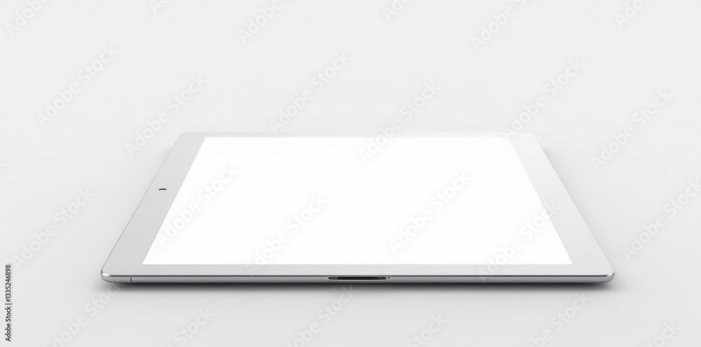 Sleek metallic tablet, blank screen, pristine white background, art, gadget, high-tech Sleek metallic tablet, blank screen, pristine white background, art, gadget, high-tech