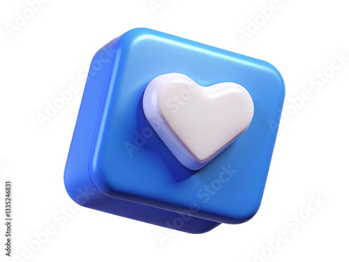 3D Social Media Like Button Icon with White Heart on Blue