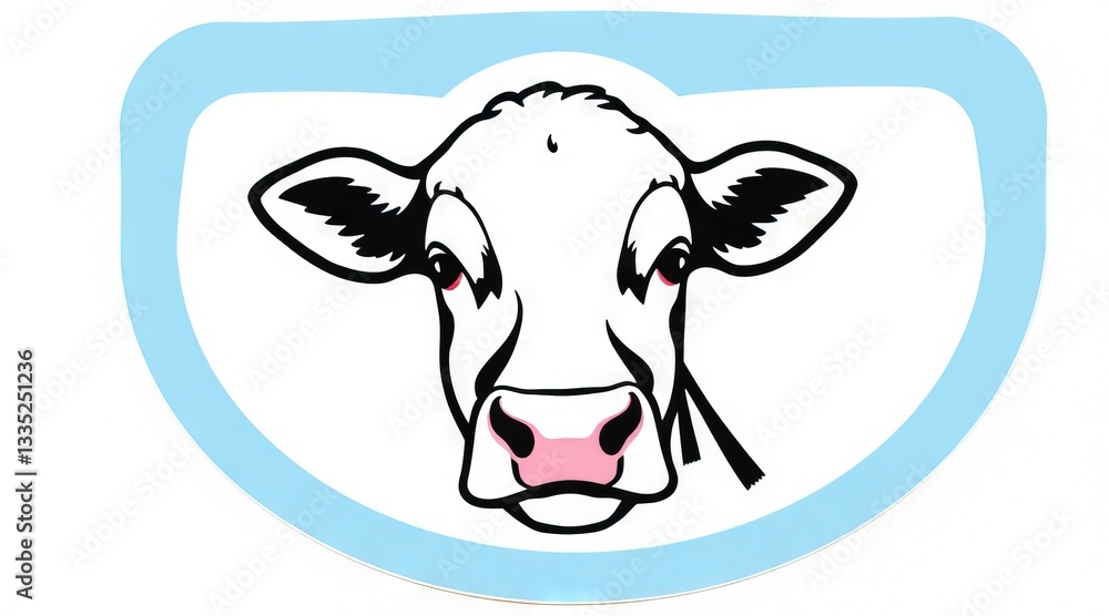 Cow face illustration with a soft blue background highlighting farm life and animal care Cow face illustration with a soft blue background highlighting farm life and animal care