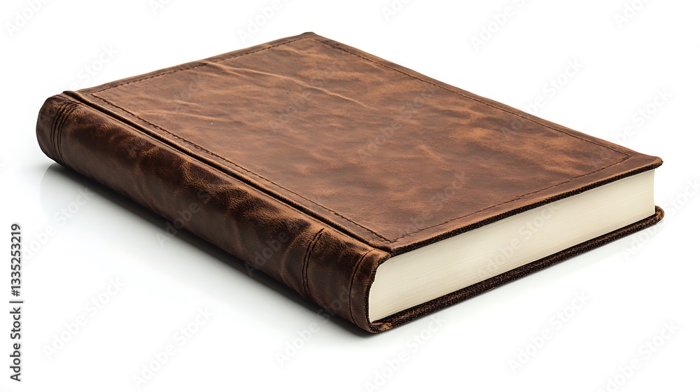 A closed, brown leather-bound book with a textured cover, suggesting a classic or vintage style. A closed, brown leather-bound book with a textured cover, suggesting a classic or vintage style.