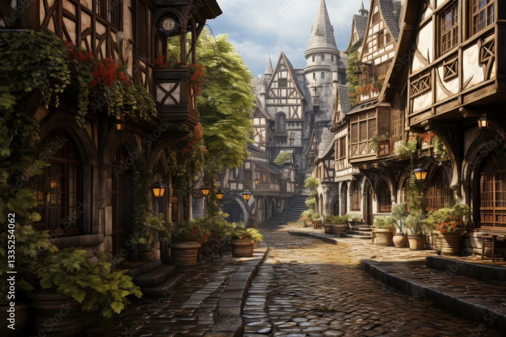 Fototapeta premium A horse-drawn carriage in a quaint old town