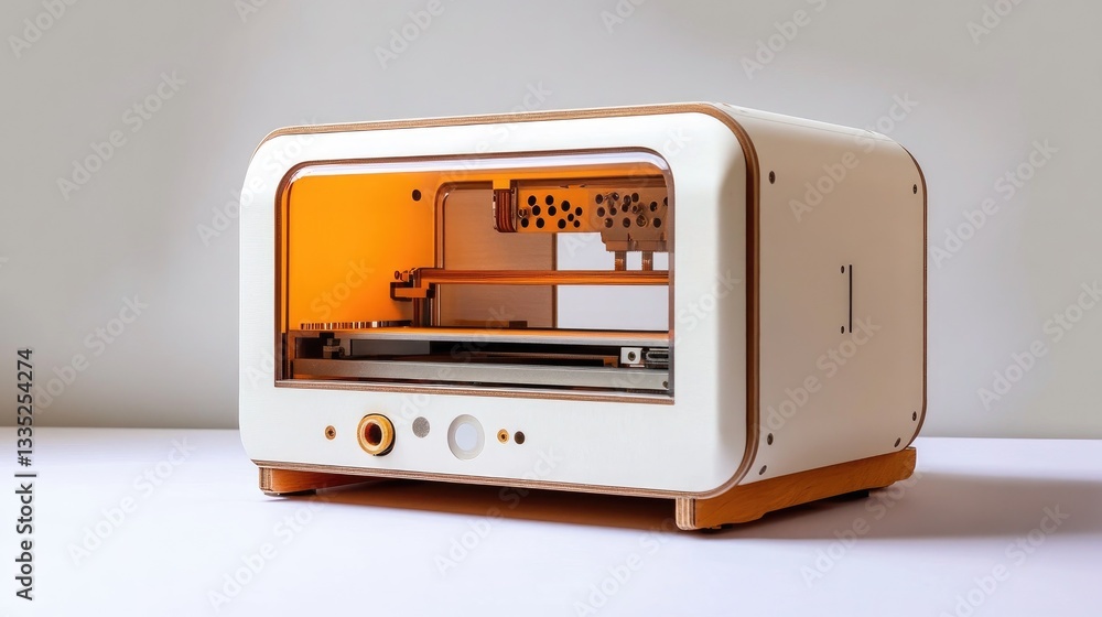 Fototapeta premium Modern 3D printer design showcasing stylish aesthetics and advanced technology for creative projects and innovation