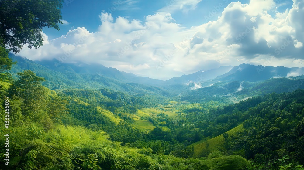 Fototapeta premium panoramic view of the nature, green nature scenery, fresh nature