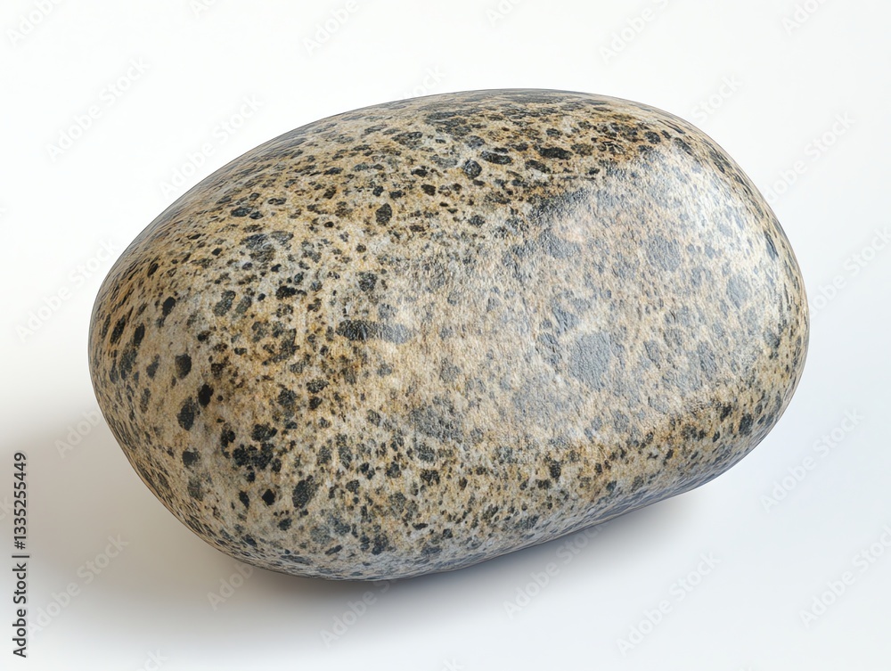 Smooth River Rock with Speckled Texture on White Background Smooth River Rock with Speckled Texture on White Background
