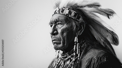 Black and White Portrait of a Native American Chief