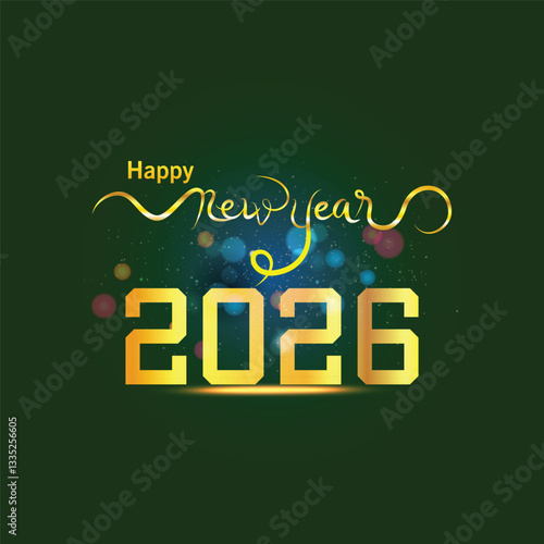 Happy new year 2026 design with colorful truncated number illustrations.