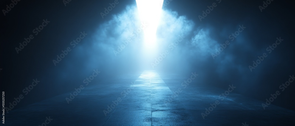 Fototapeta premium A blue sky with a white light shining through a foggy mist