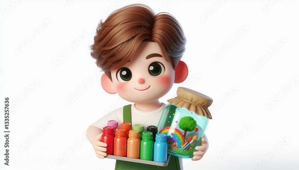 Creative painting action by a happy child studio setting digital art vibrant environment Creative painting action by a happy child studio setting digital art vibrant environment