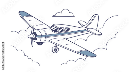 Vintage Propeller Airplane Flying Above Fluffy Clouds