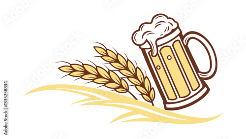 Wheat Beer Mug, Brewery, Craft Beer, Barley, Golden Ale Illustration