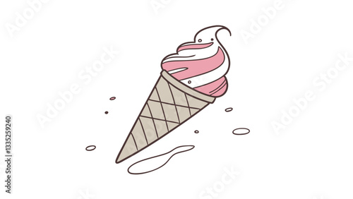 Pink and White Swirl Ice Cream Cone Summer Treat Dessert
