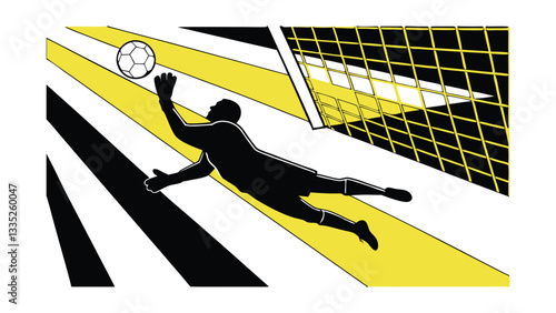 Goalkeeper Diving Save Soccer Action Dramatic Sport Graphic Art