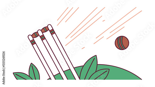 Cricket Wicket Hit Ball Game Sport Action Field Graphic Illustration