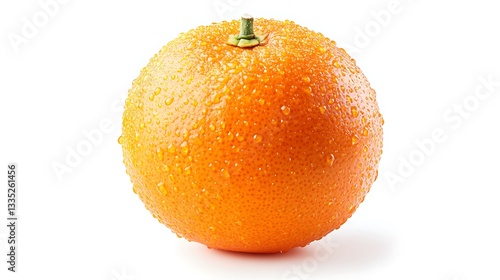 A fresh orange covered in droplets, highlighting its juiciness and vibrant color.