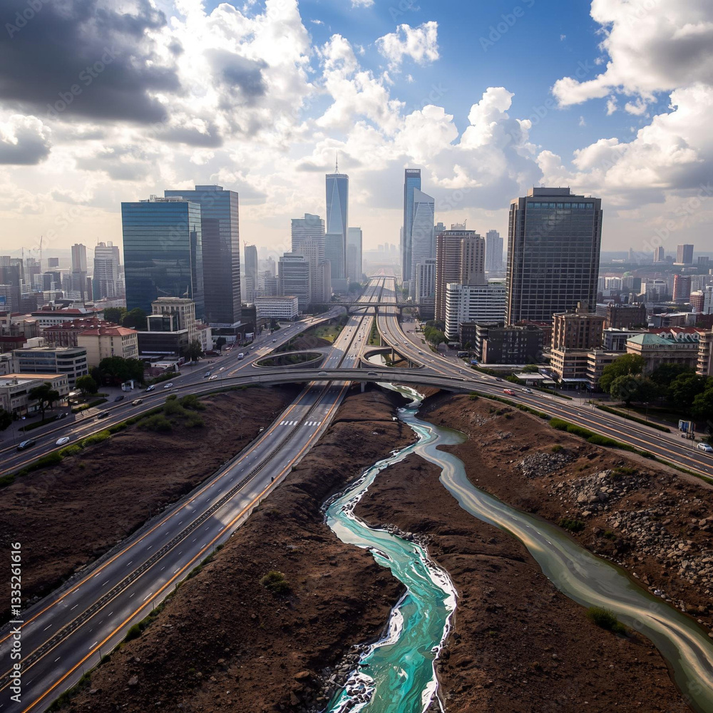Fototapeta premium The Urban Oasis: A Cityscape of Contrasts and Unexpected Harmony