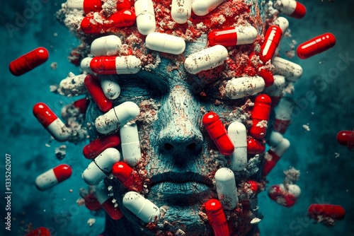 Metaphorical substance abuse awareness of a loss of pleasure or interest. Overcoming sadness. Mental health care. Substance abuse - cause of depression: abstract image of health condition.