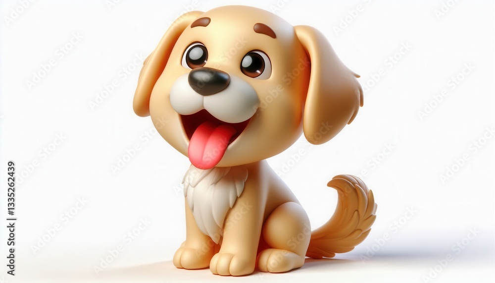 Naklejka premium Playful cartoon puppy digital art cute character studio environment front view joyful concept