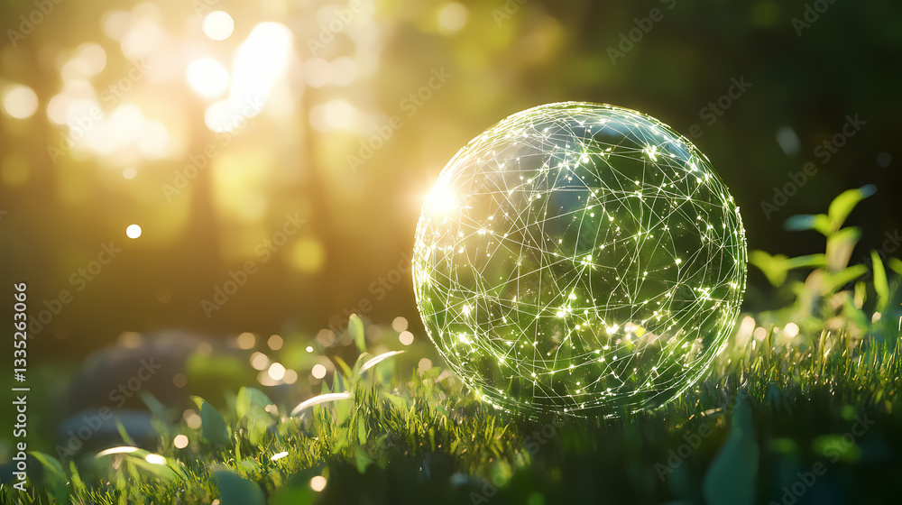 Globe with network connection over green nature background. 3d rendering. Natures Internet. Illustration Globe with network connection over green nature background. 3d rendering. Natures Internet. Illustration