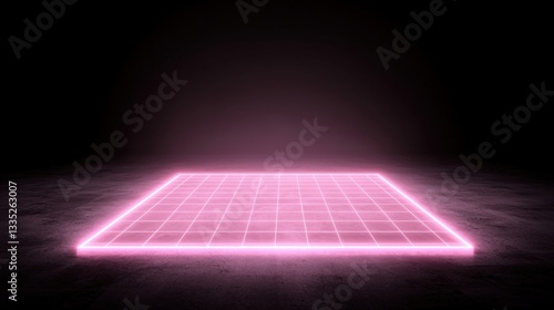 A pink neon light on a concrete floor.