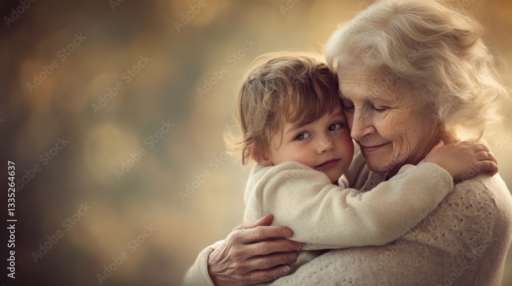Affectionate grandmother lovingly embracing a young child with sweet expression Affectionate grandmother lovingly embracing a young child with sweet expression