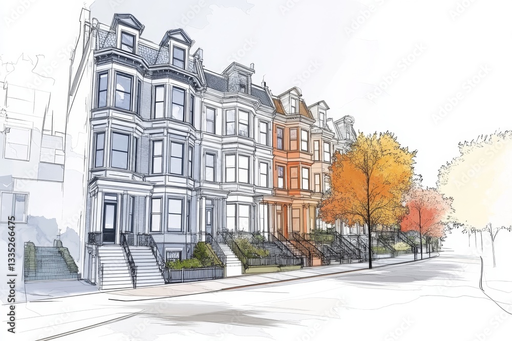 Autumn Row Houses Architectural Rendering Autumn Row Houses Architectural Rendering