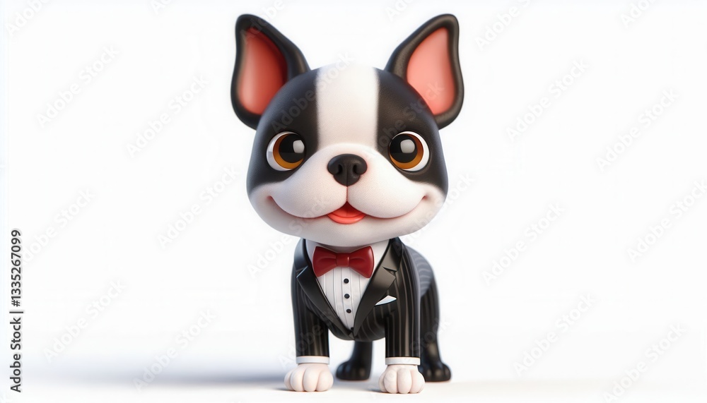 Obraz premium Playful boston terrier in tuxedo studio environment cute pet illustration close-up view