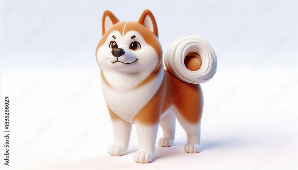 Fototapeta premium Playful cartoon shiba inu dog studio environment 3d model light background fun concept