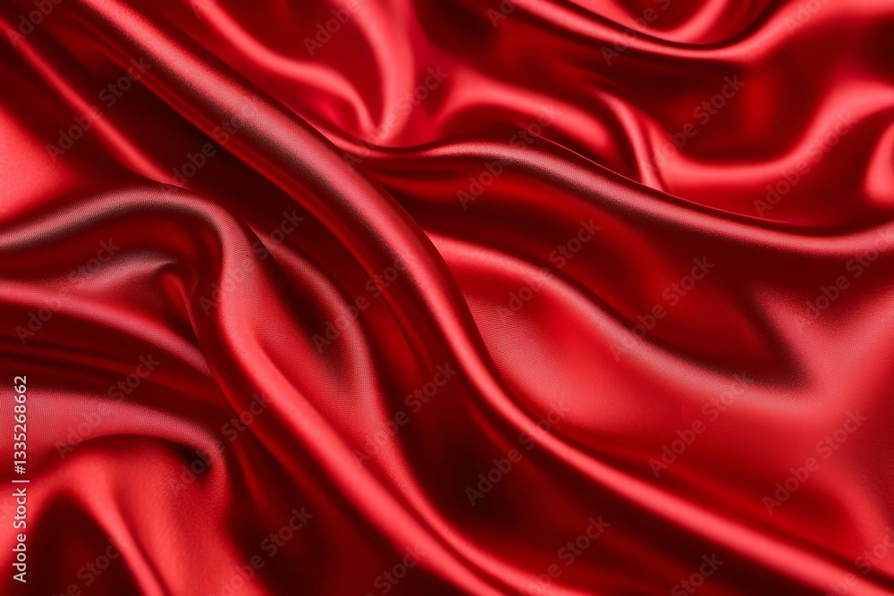 Red silk satin background. Shiny fabric with wavy soft pleats. Red silk satin background. Shiny fabric with wavy soft pleats.
