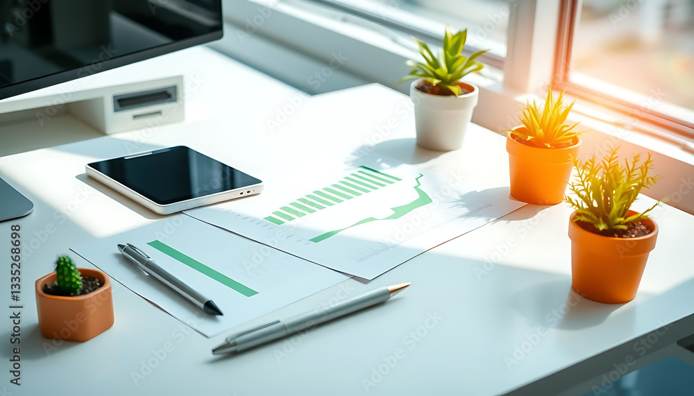 Fototapeta premium Modern Business Workspace with Digital Analytics