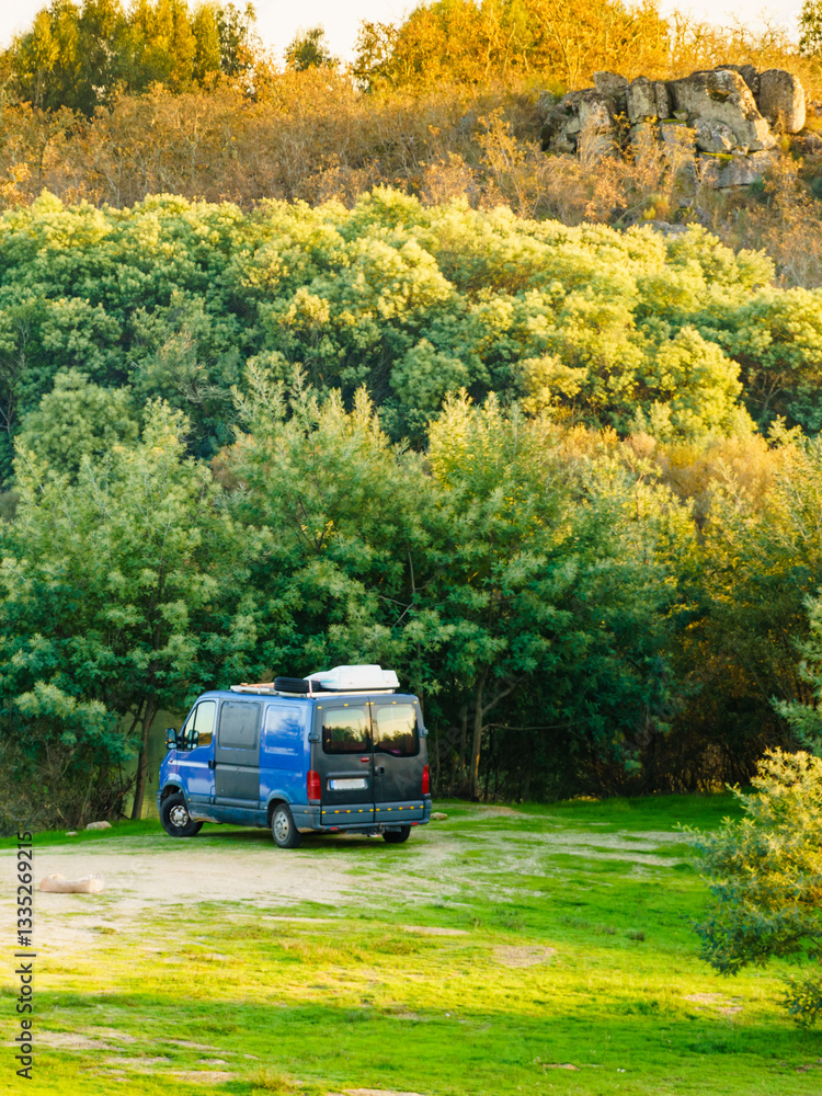 Camper van camping on nature in Portugal