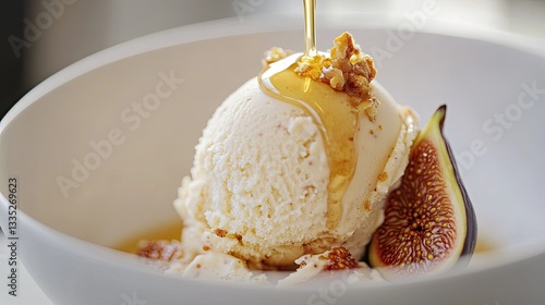 A scoop of roasted fig and honey ice cream