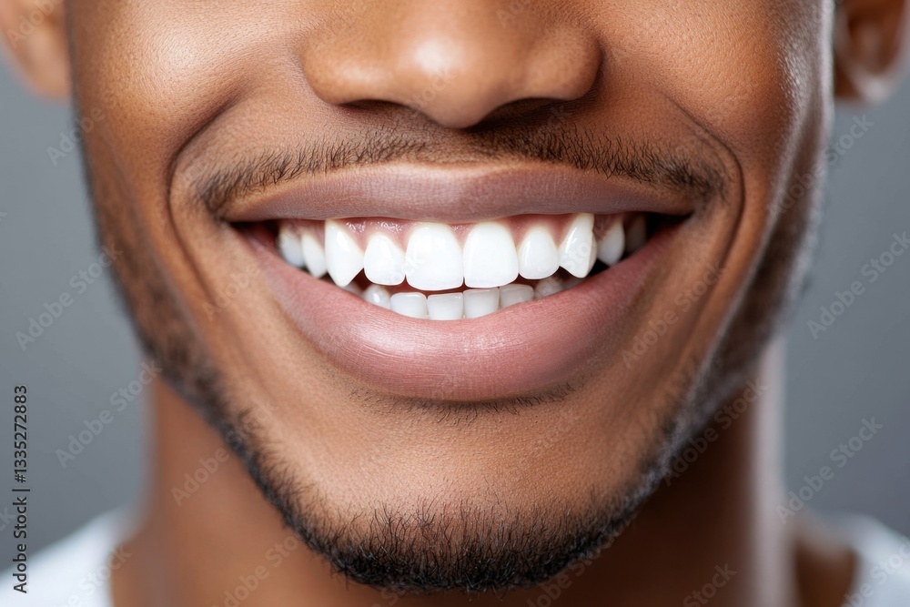 Fototapeta premium Close-up of smiling man showing healthy white teeth and gums