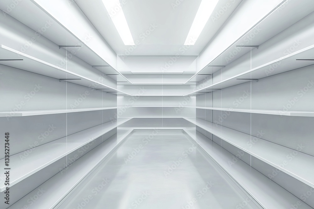 Empty White Shelves Modern Minimalist Retail Store Interior Design Showcase Product Display Space Blank Room Architecture Background Clean Bright Empty White Shelves Modern Minimalist Retail Store Interior Design Showcase Product Display Space Blank Room Architecture Background Clean Bright
