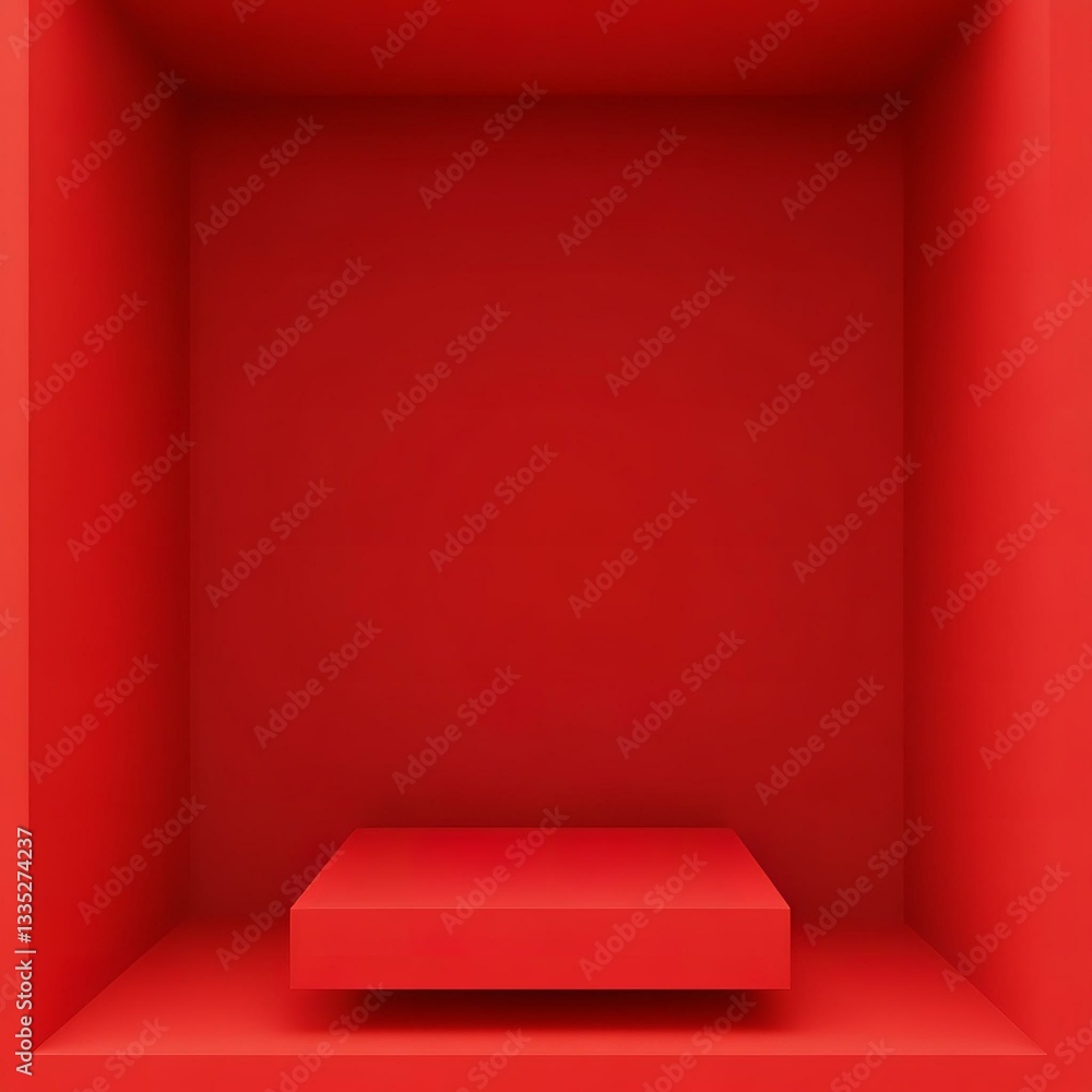 Obraz premium Red modern minimal background. 3d render. Promotion mockup display. Niche showcase podium pedestal stand platform stage shelf wall room. Object product. Geometric. Dark. Empty space.