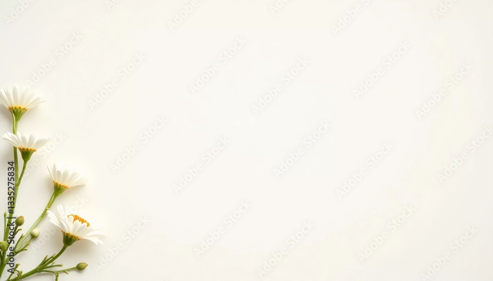 Obraz premium A cluster of soft white flowers rests gently in the corner of a blank canvas, evoking a sense of tranquility and inspiration for personal messages or artistic endeavors Generative AI