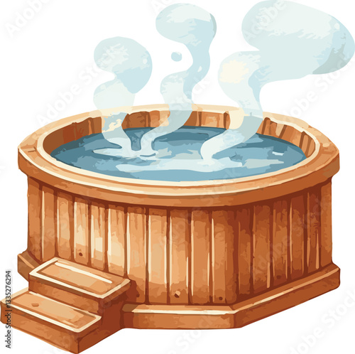 A watercolor vector illustration of a hot tub